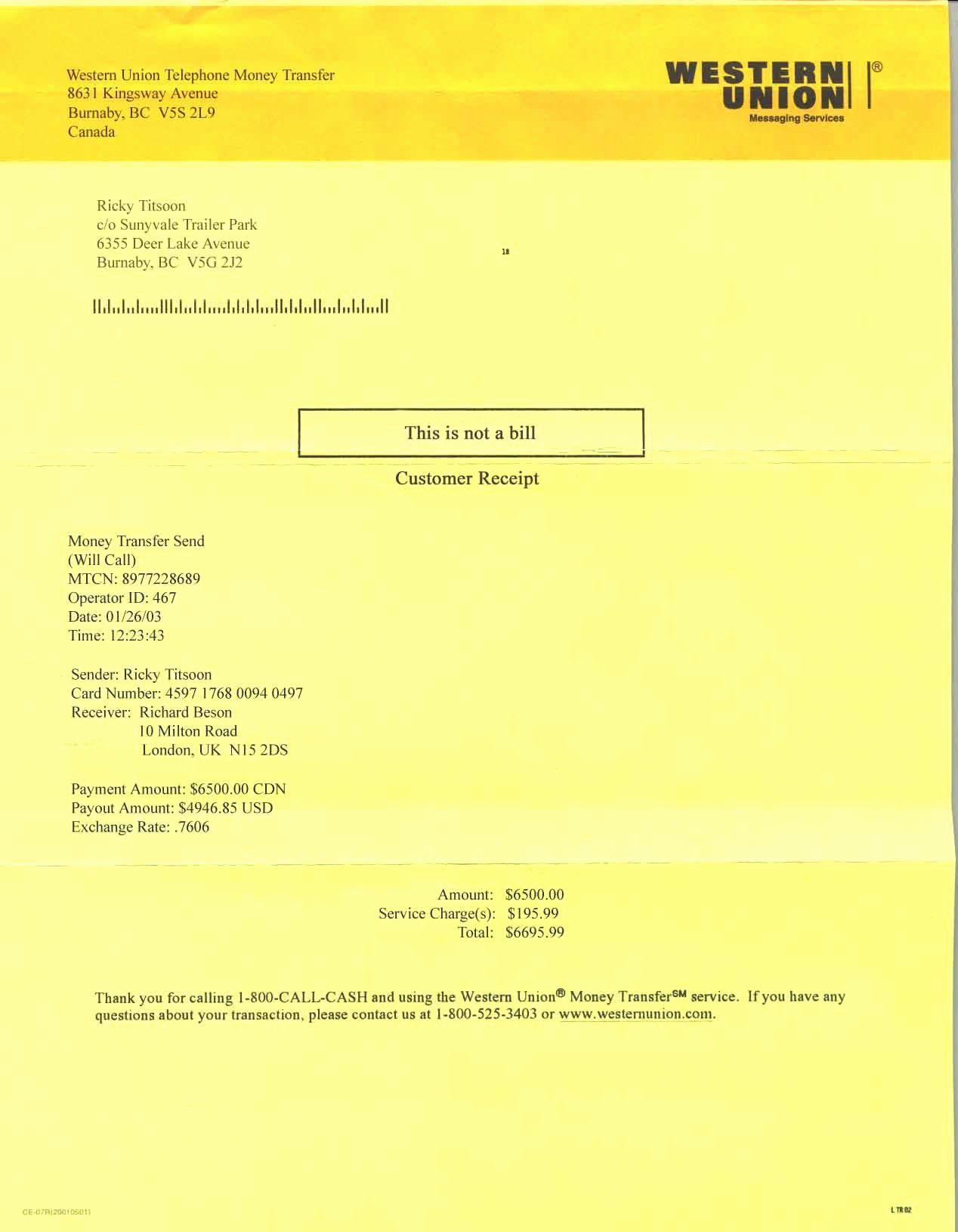 Fake Western Union Receipt Beautiful Scam 1