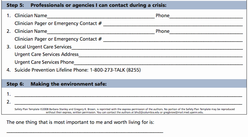 Family Safety Plan Template New Suicide Prevention
