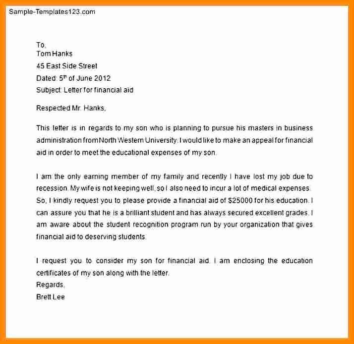 Financial Aid Appeal Letter format Beautiful 10 Letter Of Request for Financial assistance Sample