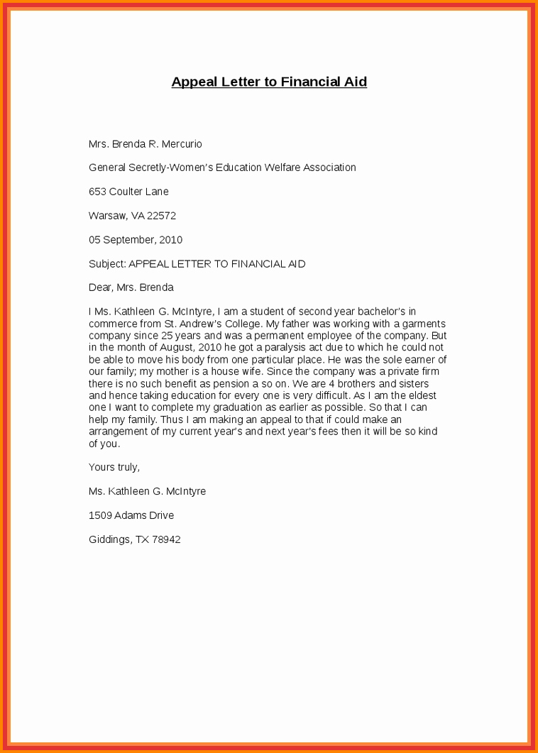 Financial Aid Appeal Letter format Lovely 6 Financial Aid Appeal Letter Essays