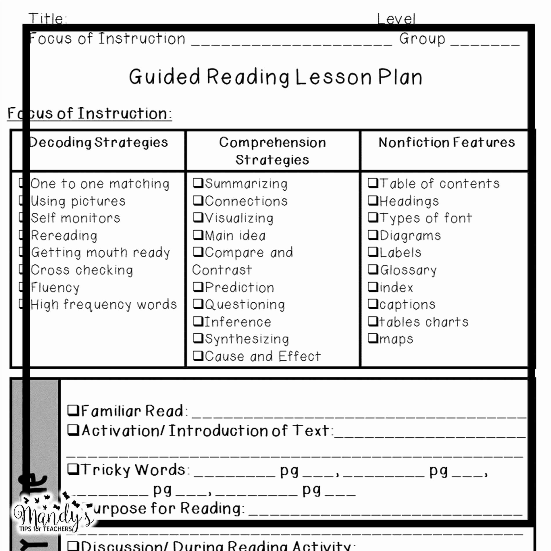 First Grade Lesson Plan Template Unique First Grade Guided Reading Lesson Plan Template