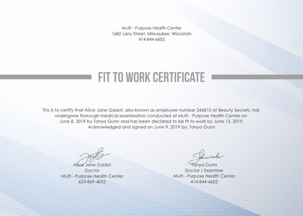 Fit to Work Certificate Sample Awesome Work Certificate Template 9 Free Word Excel Pdf