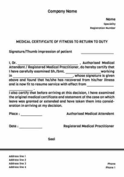 Fit to Work Certificate Sample Lovely 7 Medical Certificate Templates Excel Pdf formats
