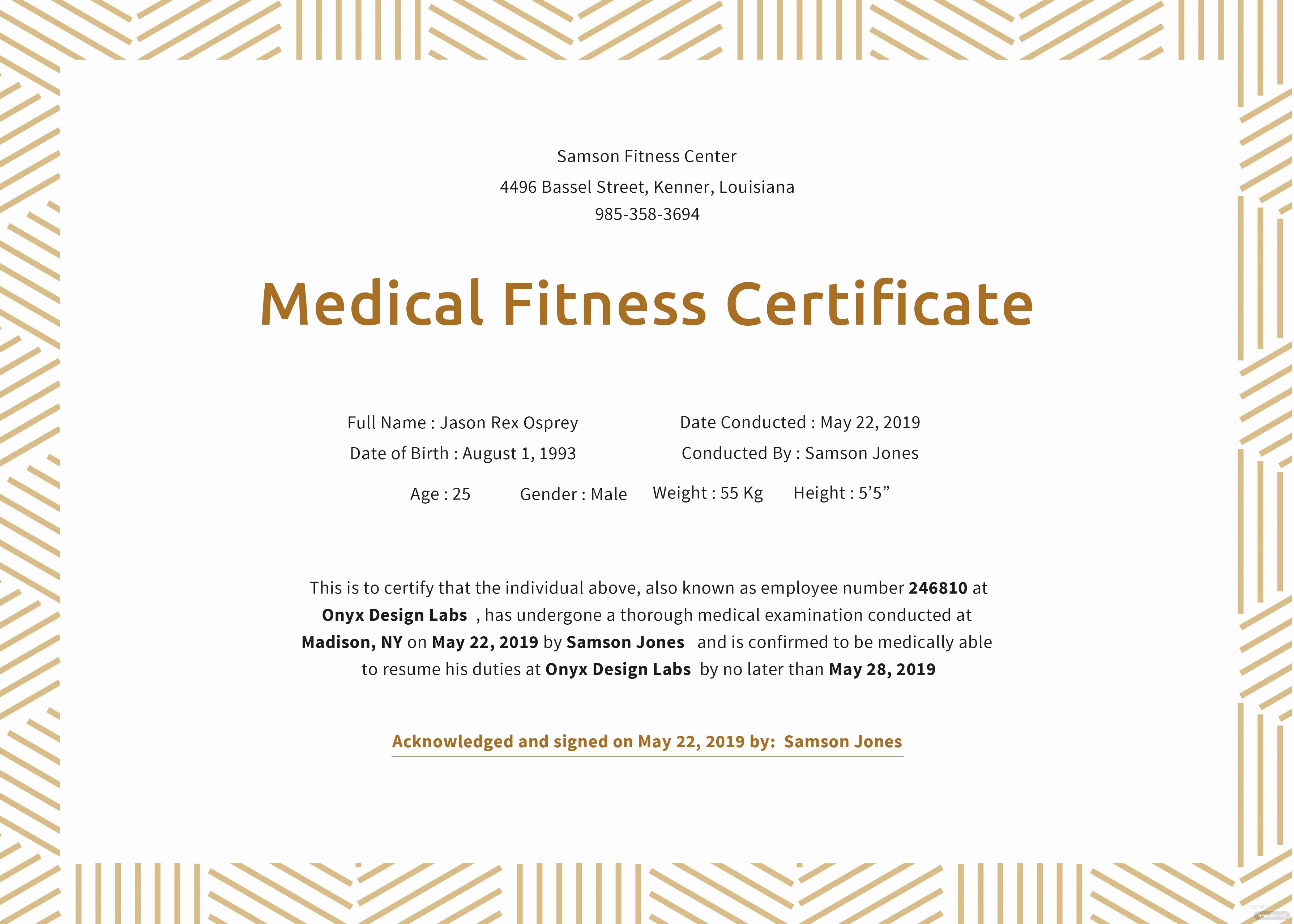 Fit to Work Certificate Sample Unique Medical Fitness Certificate Template In Psd Ms Word