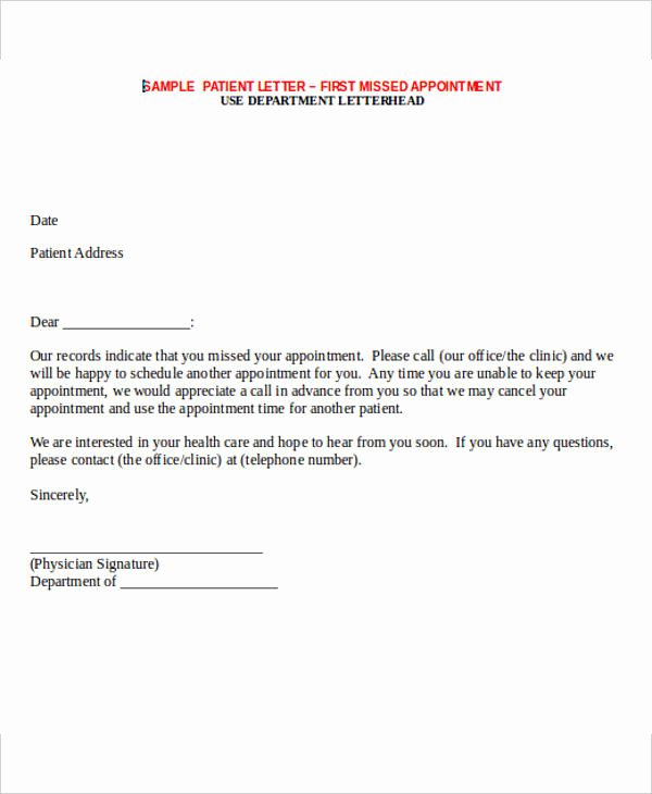 Follow Up Doctor Appointment Letter Fresh Missed Appointment Letter Template 6 Free Word Pdf