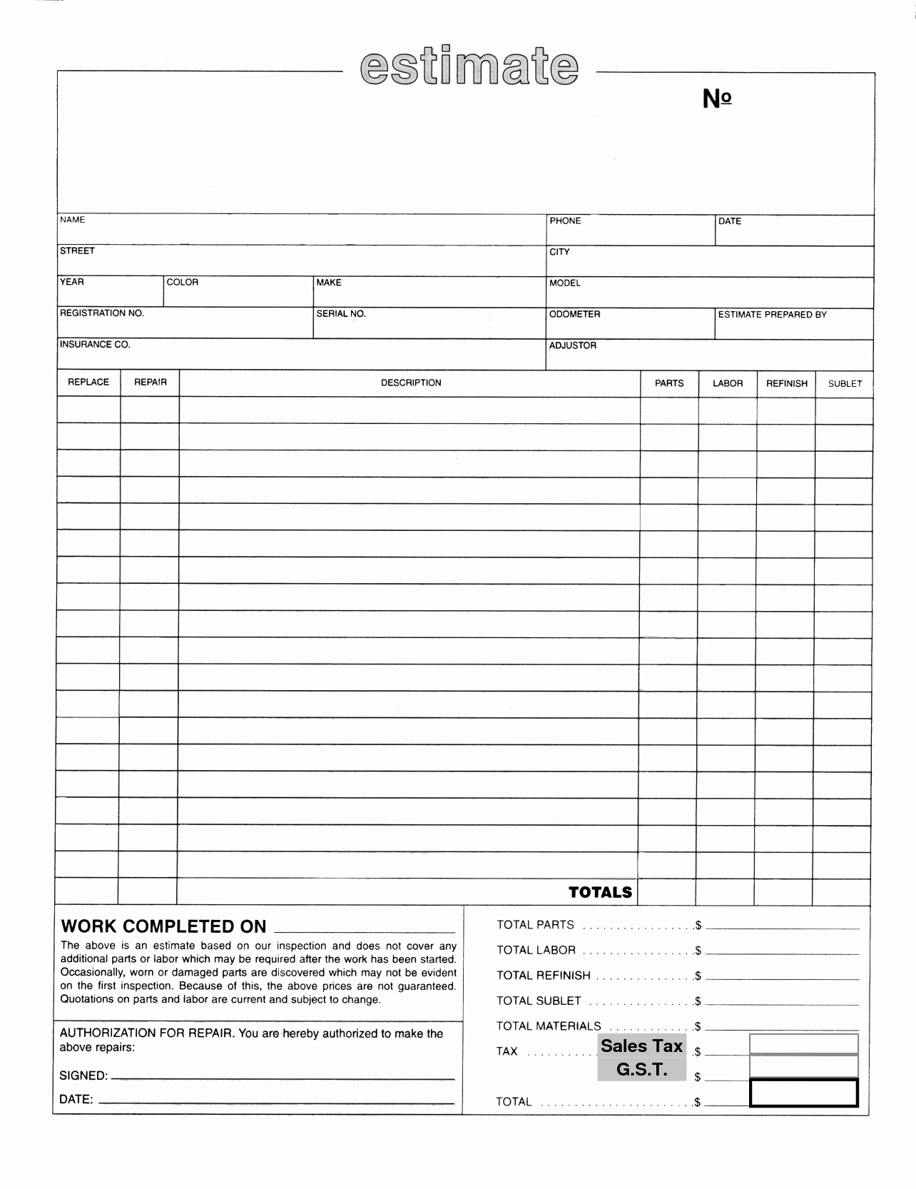Formal Estimate Template New Auto Body Estimate Template Free Download Elsevier