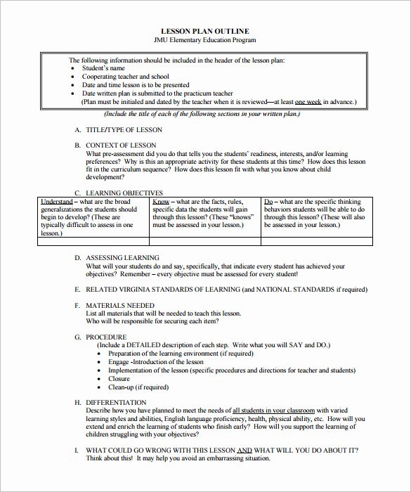 Formal Lesson Plan Template Awesome Lesson Plan Outline Template 8 Free Free Word Pdf
