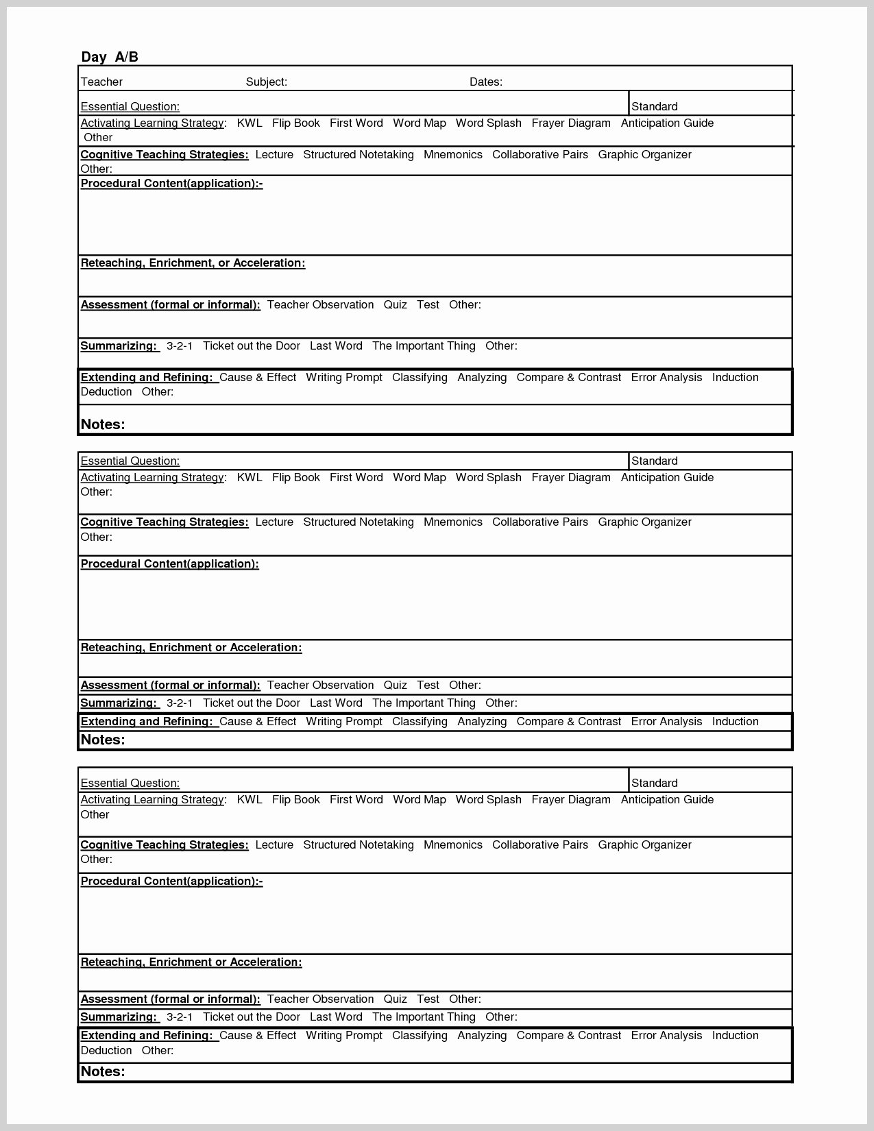 Formal Lesson Plan Template New Lesson Plan Template for formal Observation – Fresh