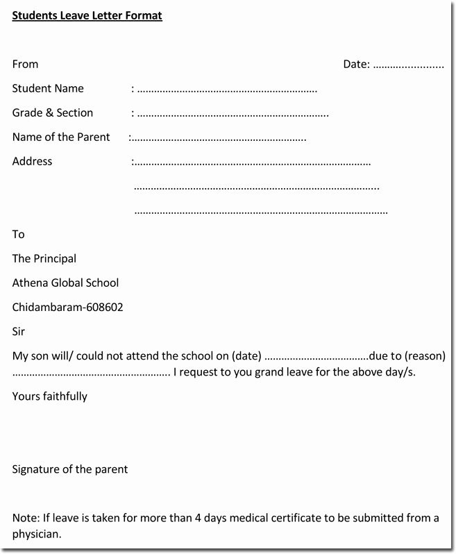 Formal Letter format for School Awesome Leave Letter Templates 14 Samples In Pdf Word format