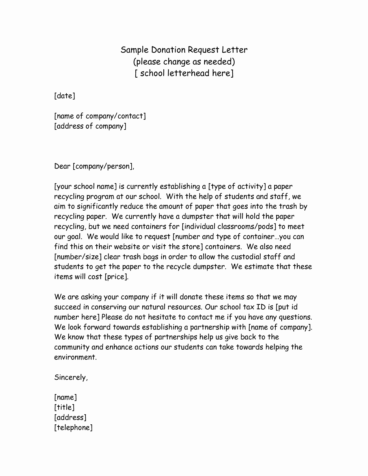 Formal Letter format for School Lovely Examples for Donation Letters
