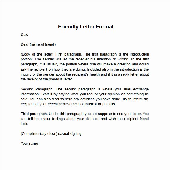 Format Of A Friendly Letter Awesome 8 Sample Friendly Letter format Examples to Download