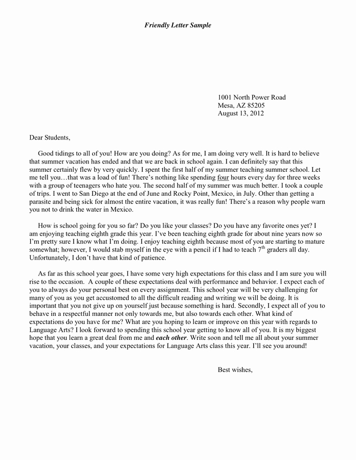 Format Of A Friendly Letter New Friendly Letter Sample In Word and Pdf formats