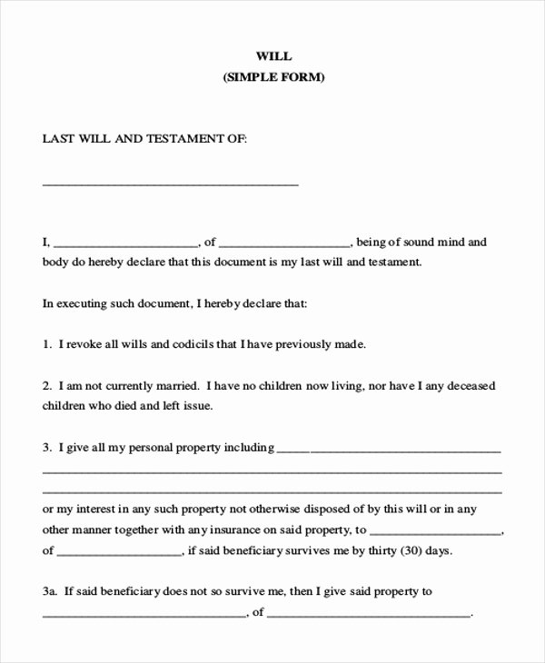 Free Blank Will forms Best Of Sample Will form 10 Free Documents In Pdf