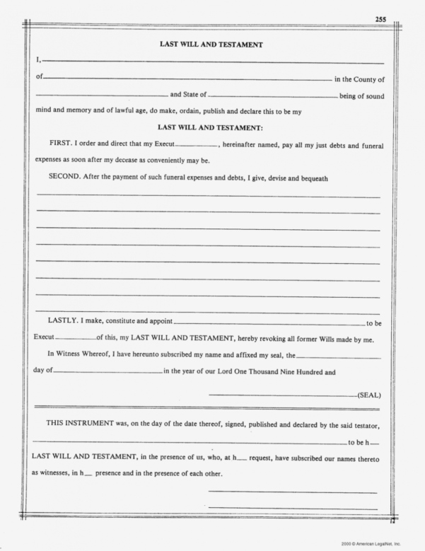 Free Blank Will forms Unique Last Will and Testament Blank forms Business Registratio