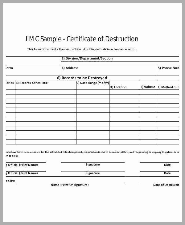 Free Certificate Of Destruction Template Luxury Hard Drive Certificate Destruction Template Good