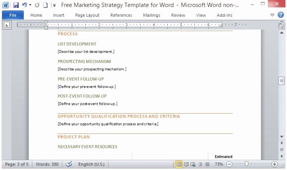 free marketing strategy template for word