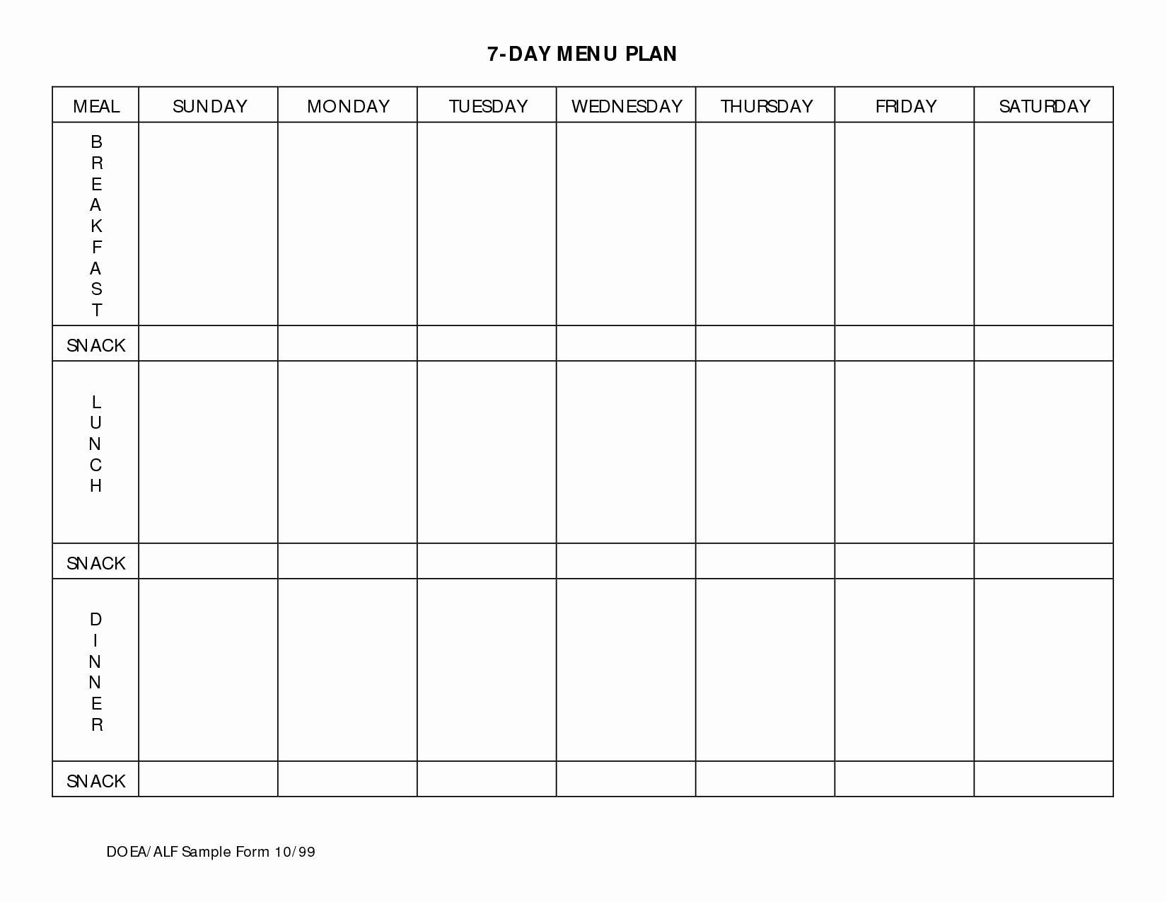 Free Menu Plan Template Beautiful 7 Day Meal Planner Template