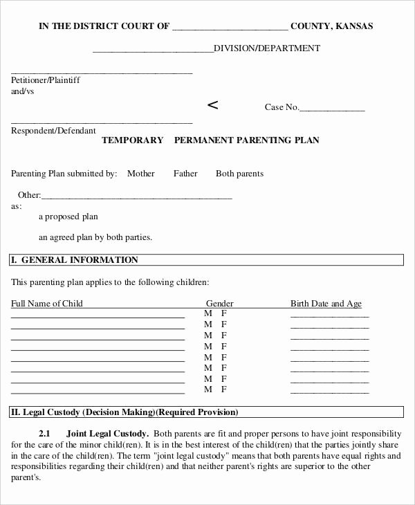 Free Parenting Plan Template Download Awesome 9 Parenting Plan Templates Free Sample Example format
