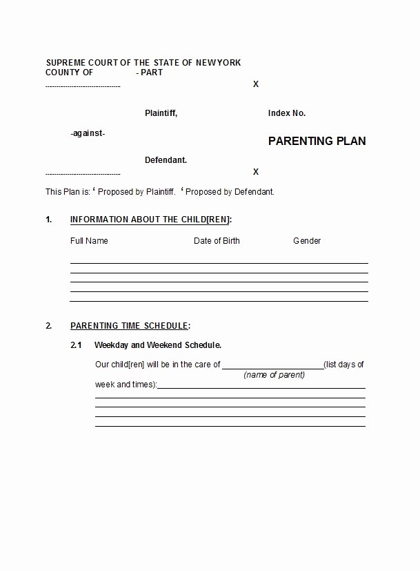 Free Parenting Plan Template Download Elegant 49 Free Parenting Plan &amp; Custody Agreement Templates