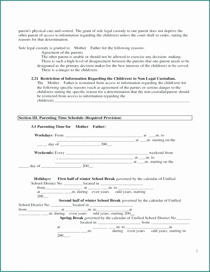 Free Parenting Plan Template Download Fresh Notarized Custody Agreement Template – Syncla