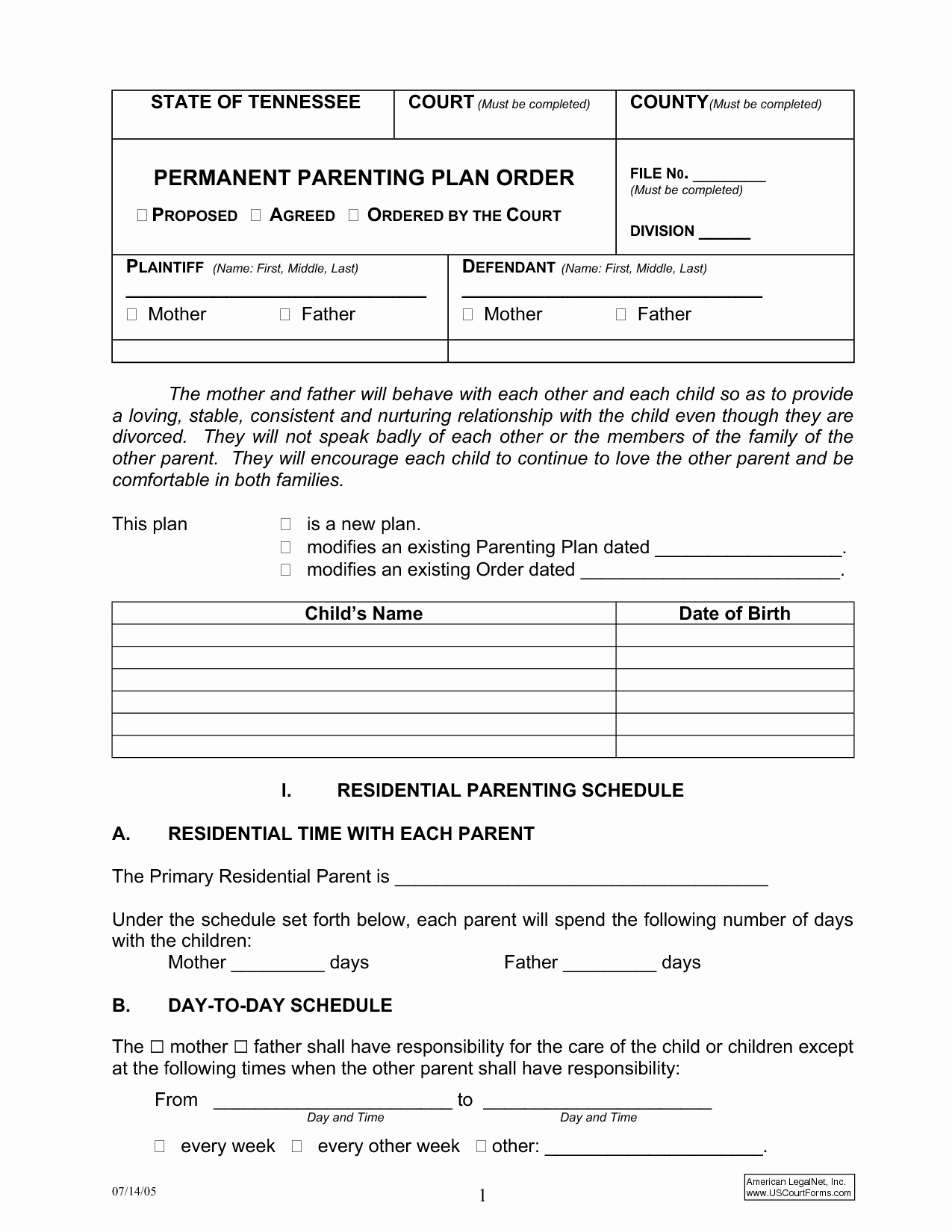 Free Parenting Plan Template Download Lovely Template Parenting Plan Template