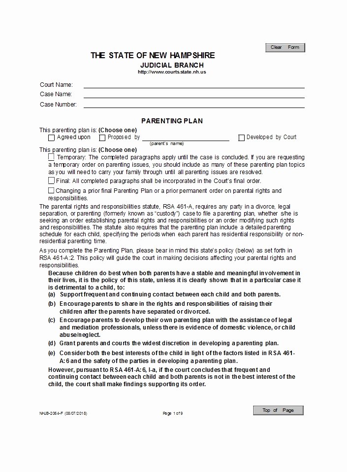 Free Parenting Plan Template Download New 49 Free Parenting Plan &amp; Custody Agreement Templates