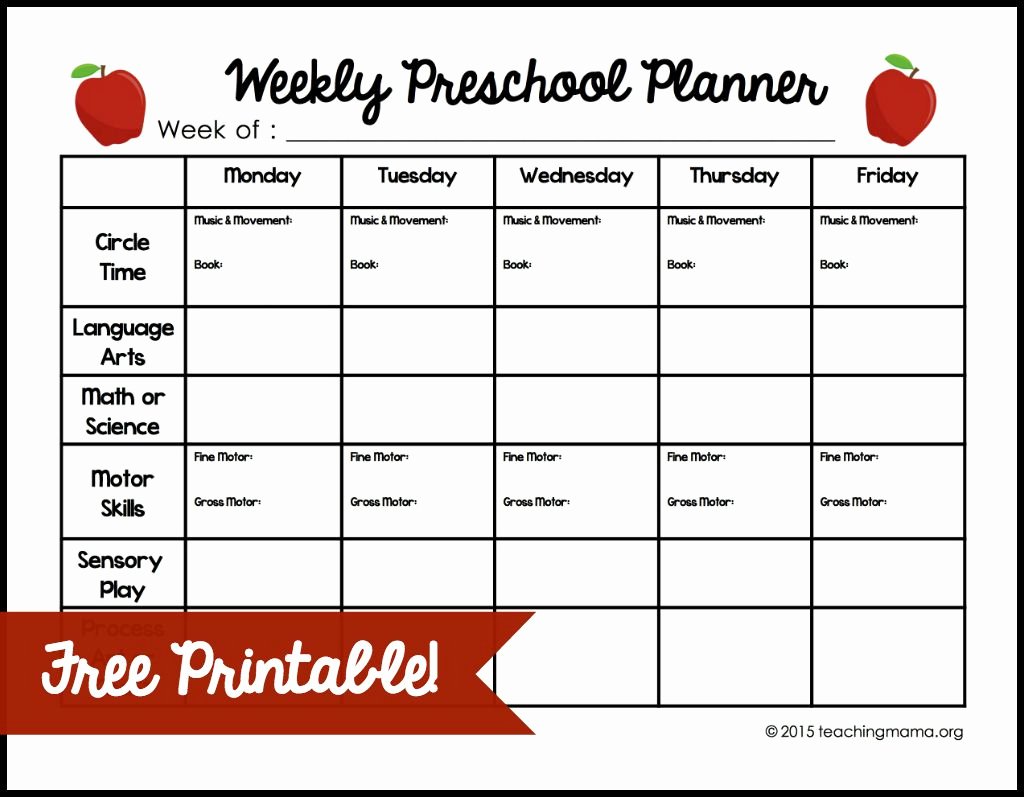 Free Preschool Lesson Plan Template Awesome Weekly Preschool Planner