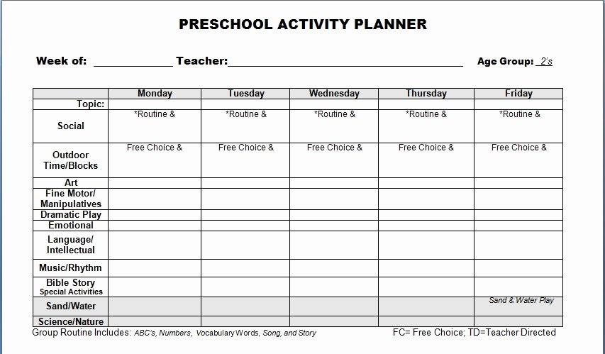 Free Preschool Lesson Plan Template Fresh Free Preschool Lesson Plan Template Printable
