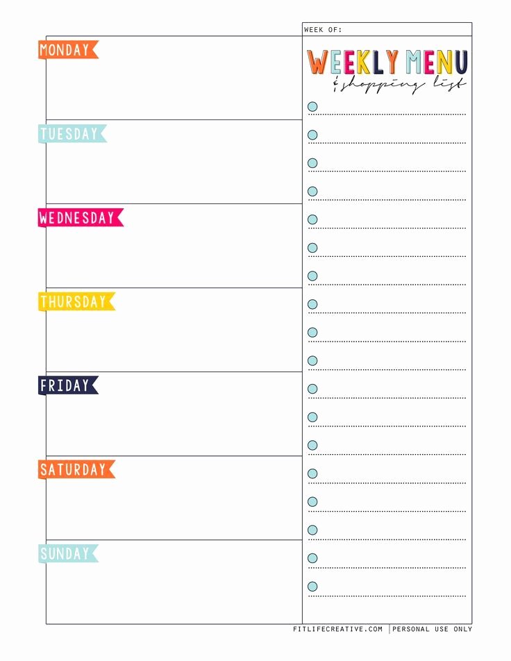 Free Printable Meal Plan Template Beautiful Weekly Menu and Shopping List Planner Addicts