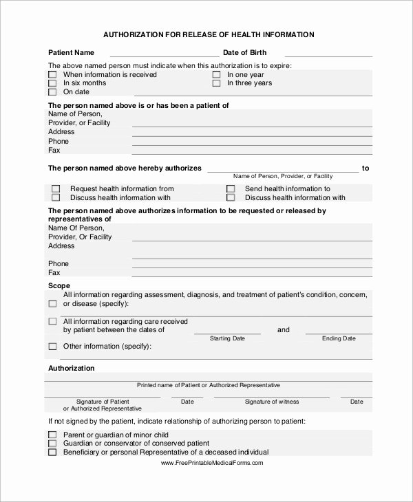 Free Printable Print Release form New 9 Sample Medical Release forms