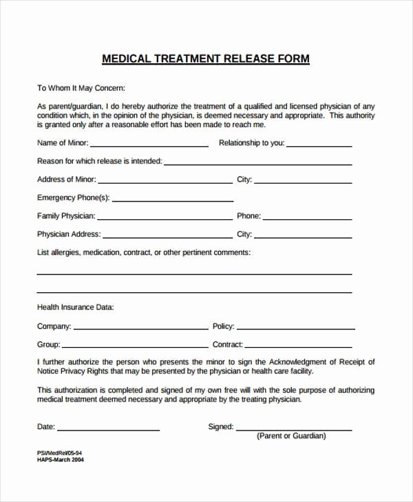 Free Printable Print Release form New Printable Medical forms