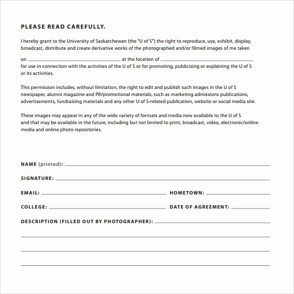 Free Printable Print Release form Unique 7 Print Release forms – Pdf