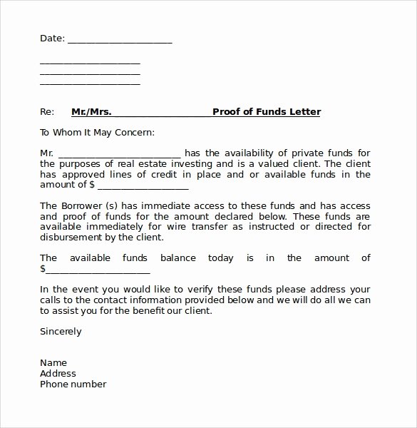 Free Proof Of Funds Beautiful Funding Letter Template Letter Of Re Mendation