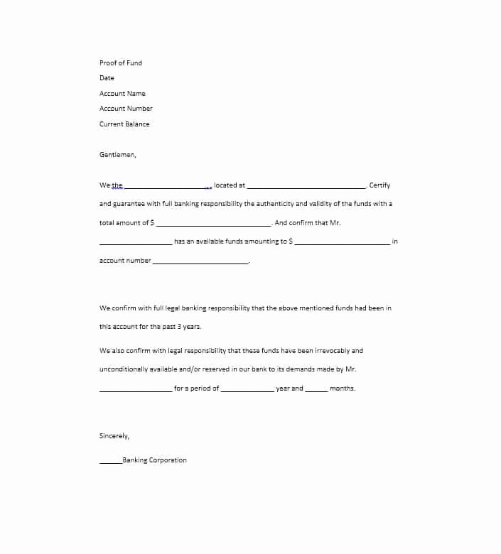 Free Proof Of Funds Luxury 25 Best Proof Of Funds Letter Templates Template Lab