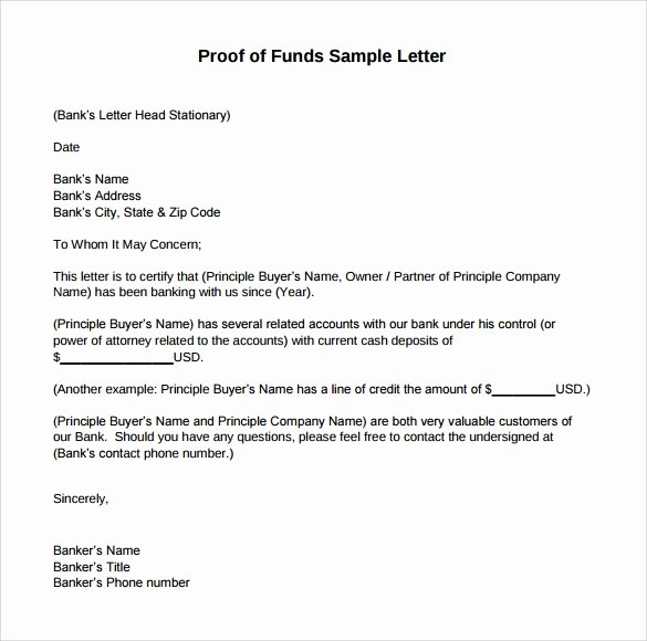 Free Proof Of Funds Luxury Funding Letter Template Letter Of Re Mendation