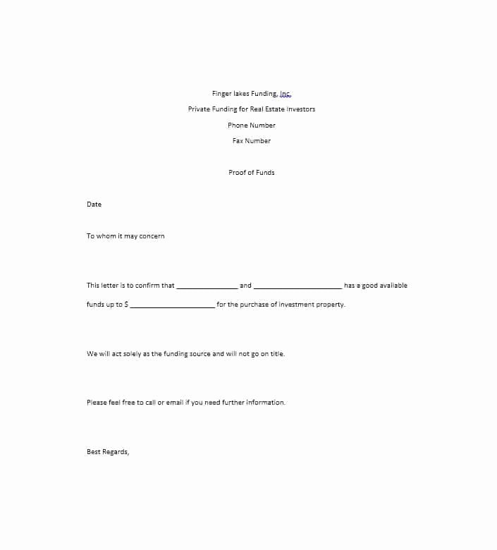 Free Proof Of Funds New 25 Best Proof Of Funds Letter Templates Template Lab