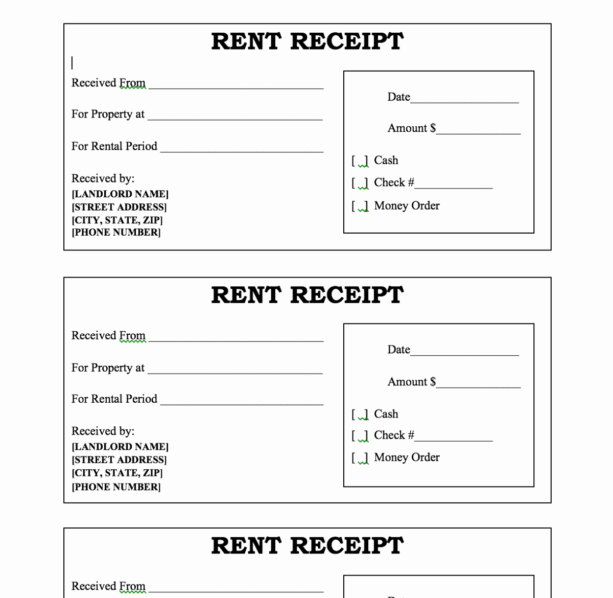Free Rent Receipt Template Word Awesome Customizable Rent Receipt – Microsoft Word