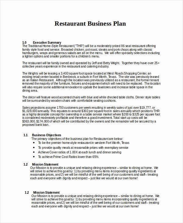 Free Restaurant Business Plan Template New 25 Business Plans Free Sample Example format