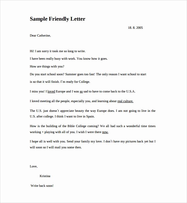 Friendly Letter format Pdf Inspirational 9 Friendly Letter format Templates
