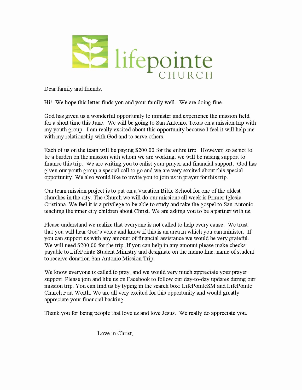 Fundraising Letter for Mission Trip Inspirational Sa Mission Trip 2015 Donation Letter by Charles Bernal issuu