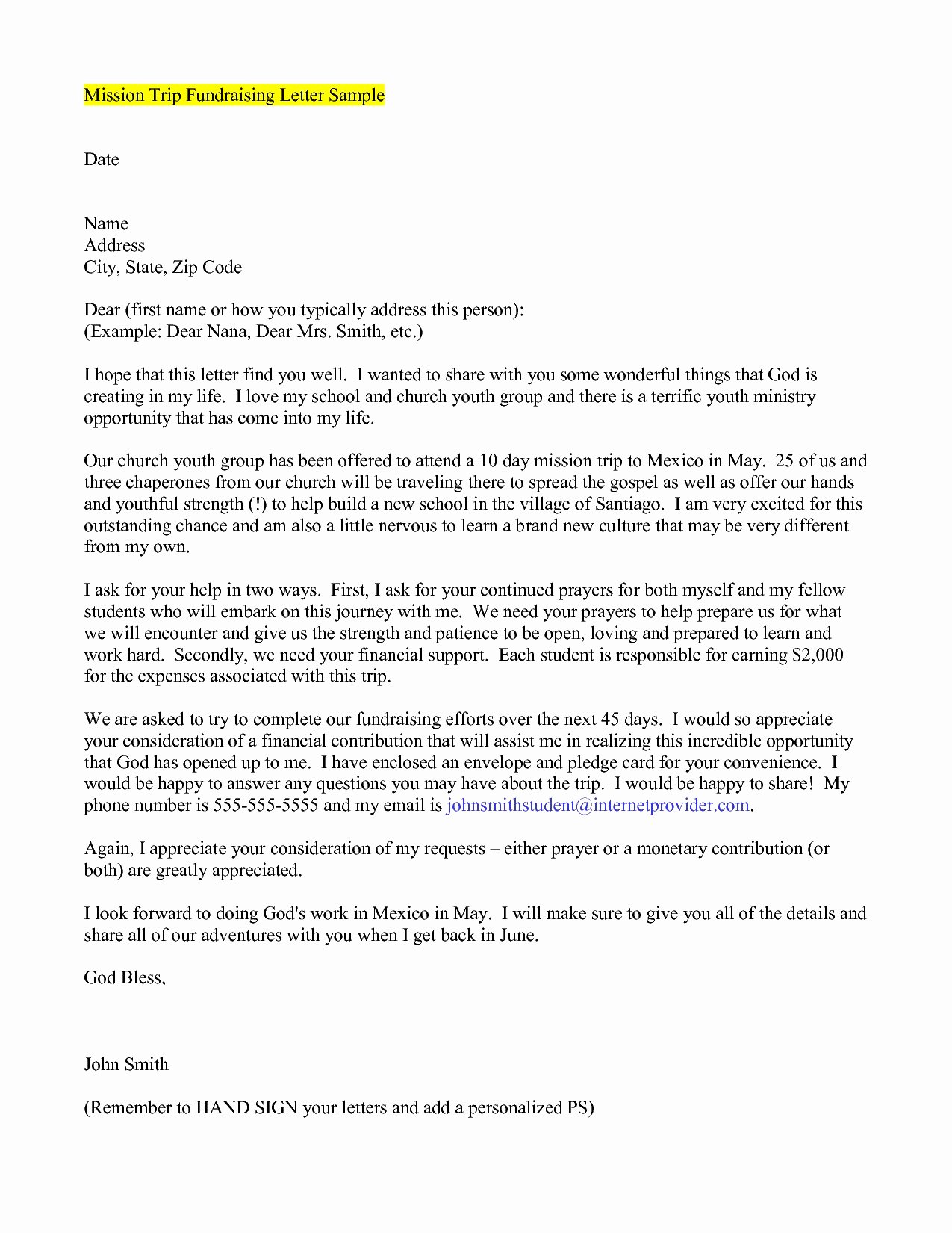Fundraising Letters for Mission Trips Inspirational Mission Fundraising Letter Template Download