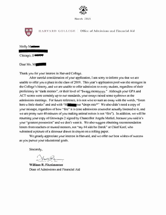 Funny Letter Of Recommendation Inspirational This Amazing Harvard Rejection Letter is Fake but We