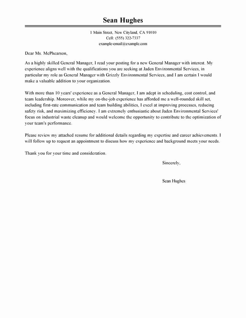 General Cover Letter format Beautiful Best General Manager Cover Letter Examples