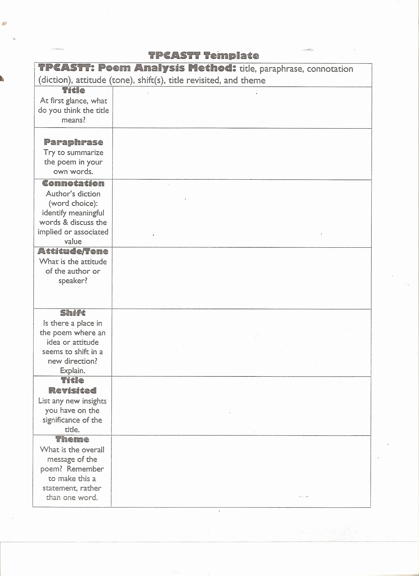 Google Sheets Lesson Plan Template Awesome Tpcastt Chart Template Google Search Poetry