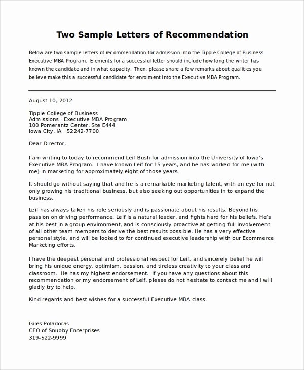 Grad School Letter Of Recommendation Elegant Personal Letter Of Re Mendation Sample