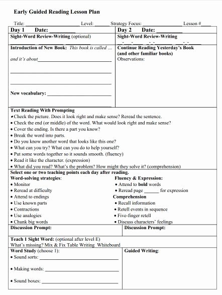 Guided Reading Lesson Plan Template Best Of Guided Reading Lesson Plan Template