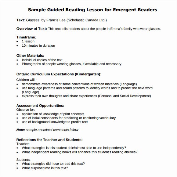 Guided Reading Lesson Plan Template Fresh Sample Guided Reading Lesson Plan 8 Documents In Pdf