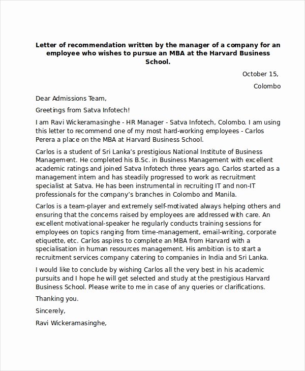 Harvard Letter Of Recommendation New Harvard Business School Letter Re Mendation Letter
