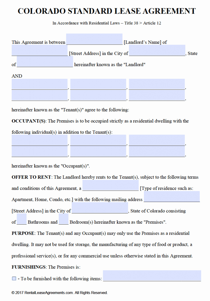 Hawaii Rental Agreement Fillable Beautiful Free Colorado Residential Lease Agreement Template – Pdf