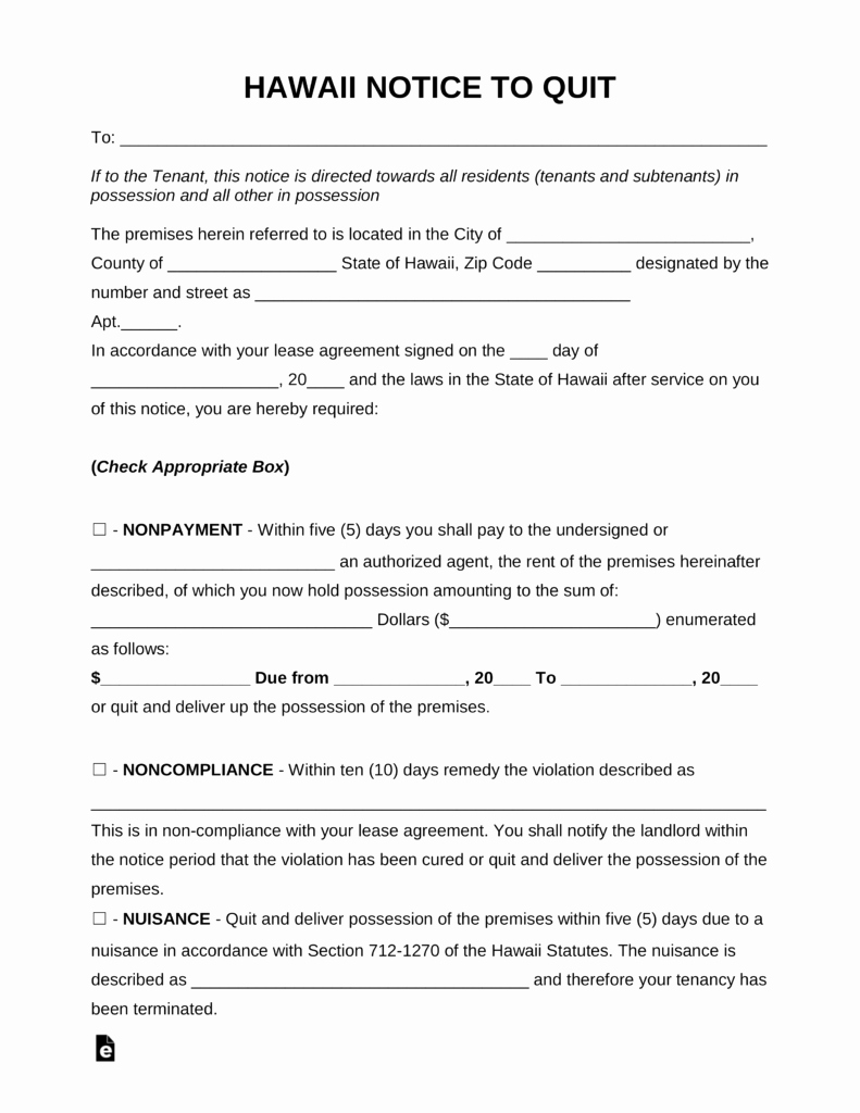 Hawaii Rental Agreement Fillable Fresh Free Hawaii Eviction Notice forms